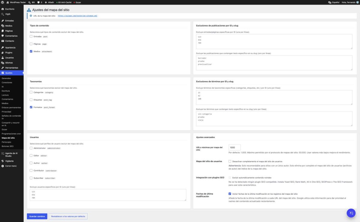 sitemap wordpress personalizar